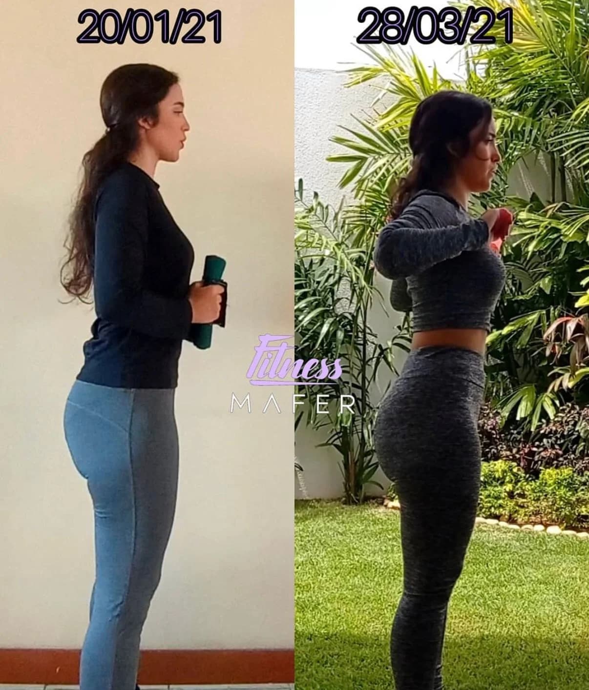 Este es mi propio progreso después de 3 meses entrenando desde casa. Durante ese tiempo logré aumentar mi masa muscular utilizando únicamente pesas de 1 kg y bandas elásticas.