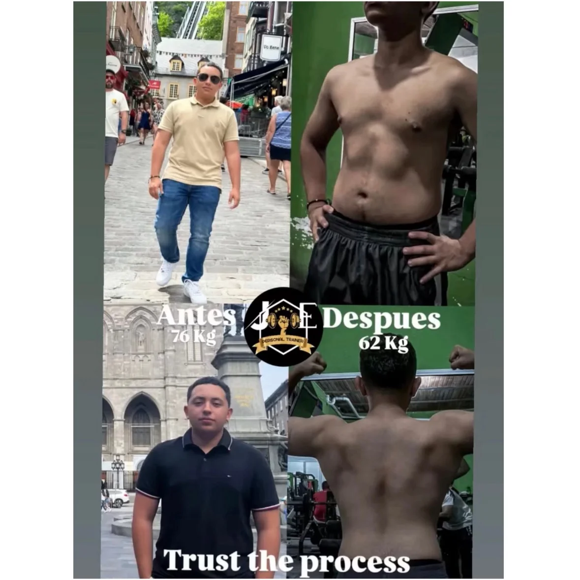 Transformación física: bajando de 76 a 62 kg con un enfoque en nutrición y entrenamiento estructurado. 💪📊 No solo pérdida de peso, sino una notable mejora en composición corporal.